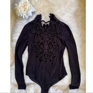 Xhilaration Black Vintage Leotard Long Sleeve